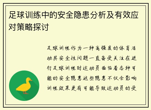 足球训练中的安全隐患分析及有效应对策略探讨